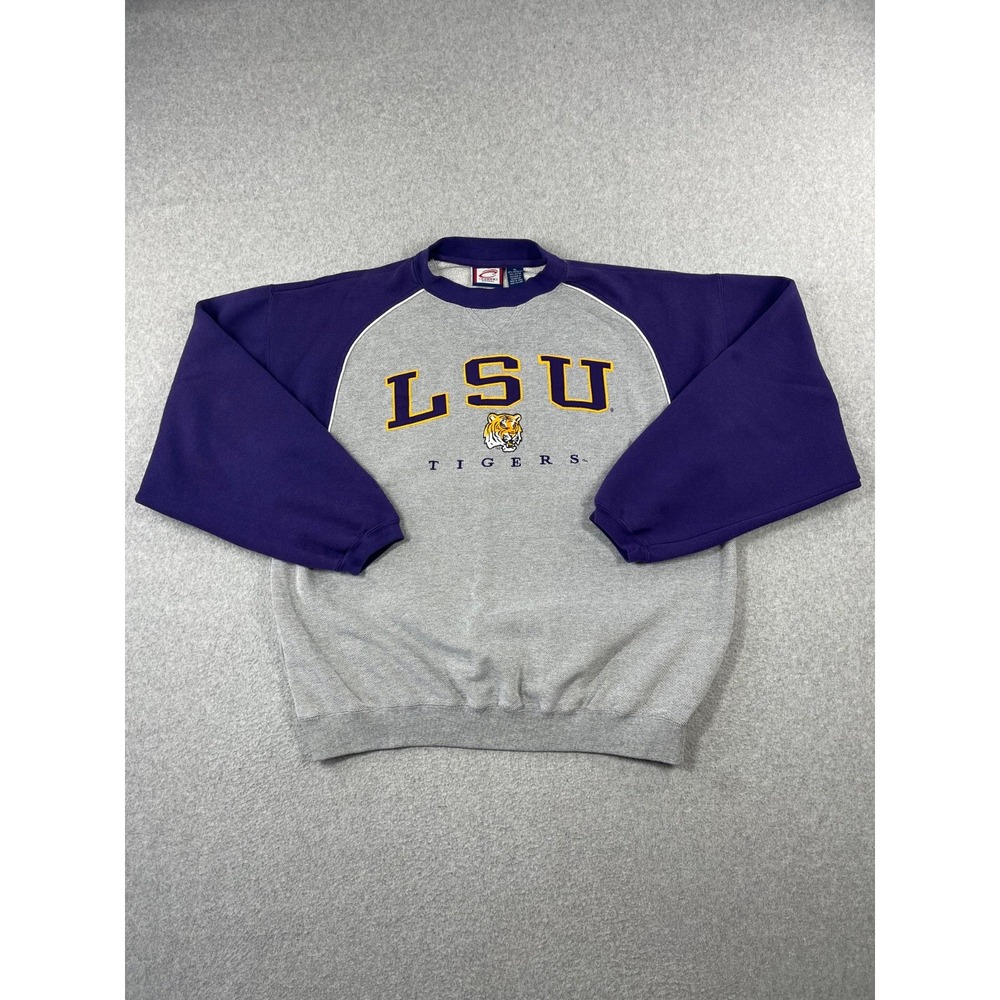 Vintage LSU Tigers Sweatshirt Mens XL Gray Purple Long Sleeve Crew Neck